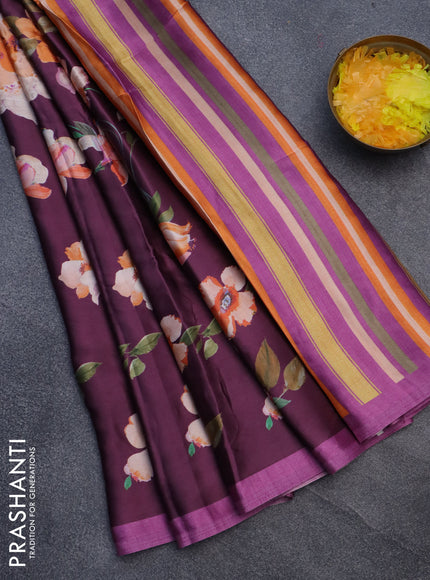 Semi modal saree purple with allover floral prints and simple border