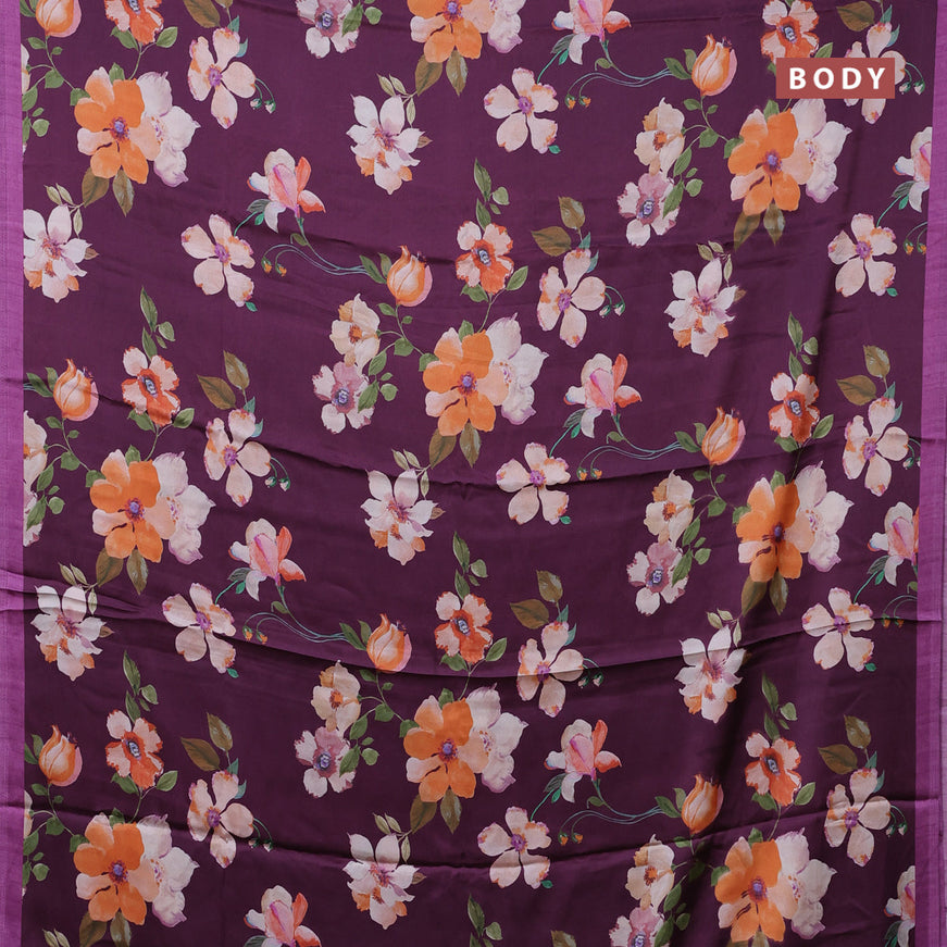 Semi modal saree purple with allover floral prints and simple border