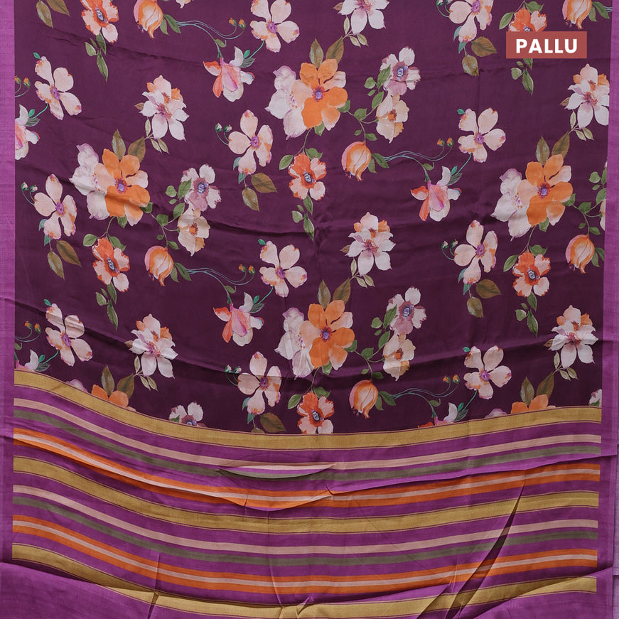 Semi modal saree purple with allover floral prints and simple border