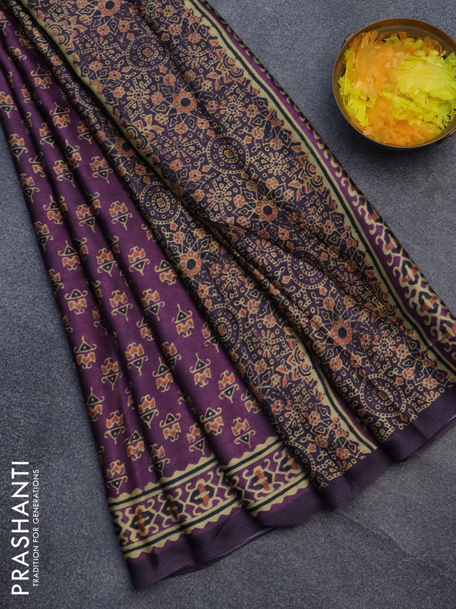 Semi modal saree purple with allover butta prints and printed border