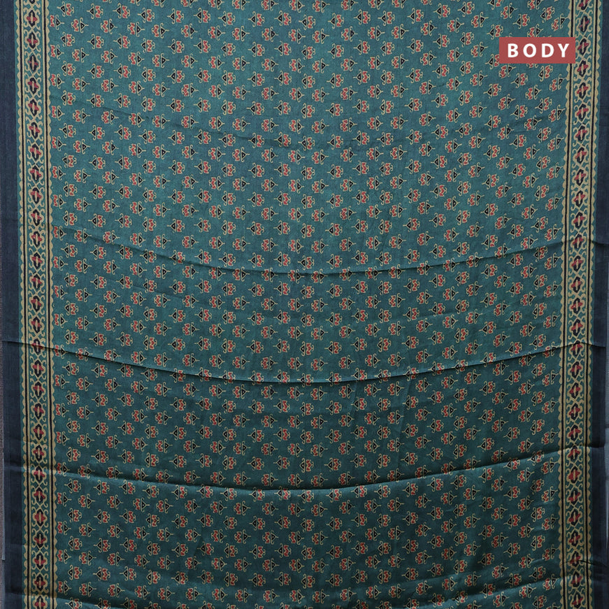 Semi modal saree teal green and grey with allover butta prints and printed border