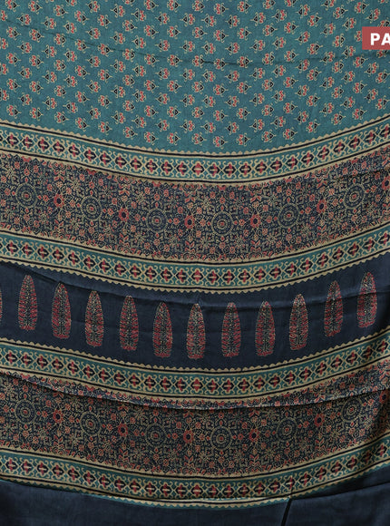 Semi modal saree teal green and grey with allover butta prints and printed border