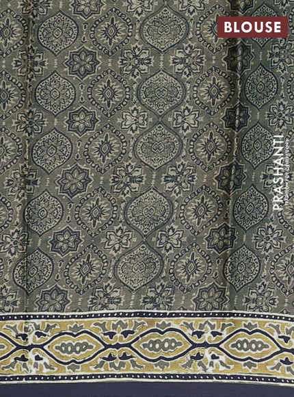 Semi modal saree olive green and black with allover kalamkari prints and printed border