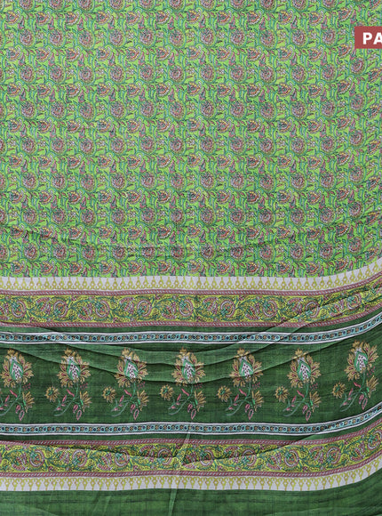 Semi modal saree light green with allover kalamkari prints and printed border