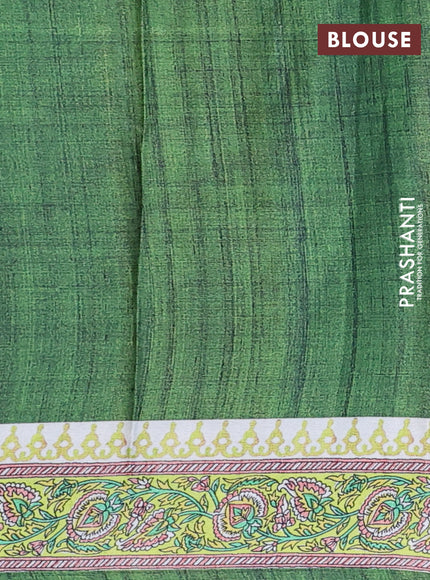 Semi modal saree light green with allover kalamkari prints and printed border