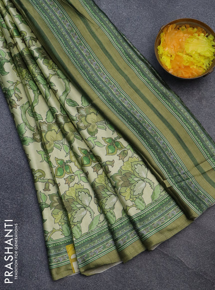 Semi modal saree pista green and mehendi green with allover kalamkari prints and printed border