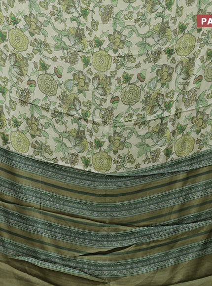 Semi modal saree pista green and mehendi green with allover kalamkari prints and printed border