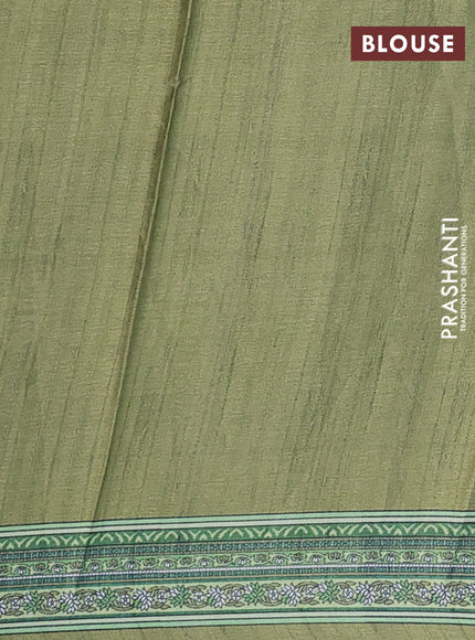 Semi modal saree pista green and mehendi green with allover kalamkari prints and printed border