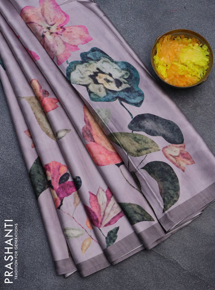 Semi modal saree pastel pink with allover prints and simple border