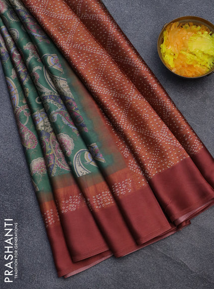 Semi modal saree green and maroon with allover prints and simple border