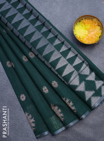 Matka tussar saree green with woven buttas and piping border