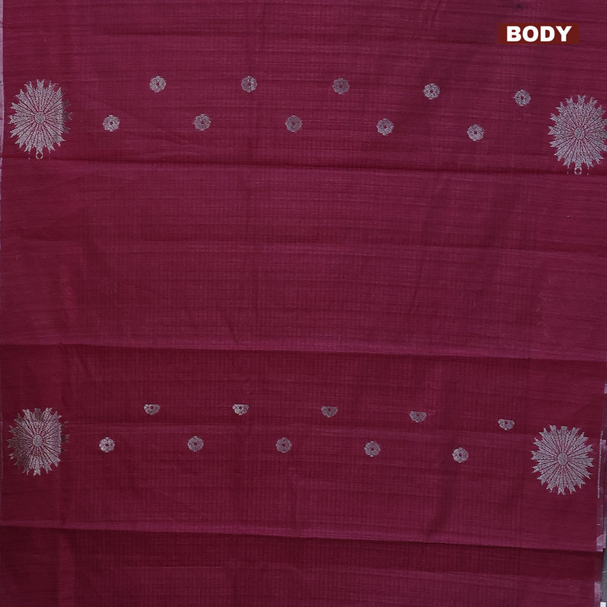 Matka tussar saree dark magenta pink with woven buttas and piping border