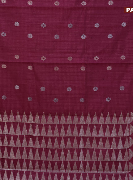 Matka tussar saree dark magenta pink with woven buttas and piping border