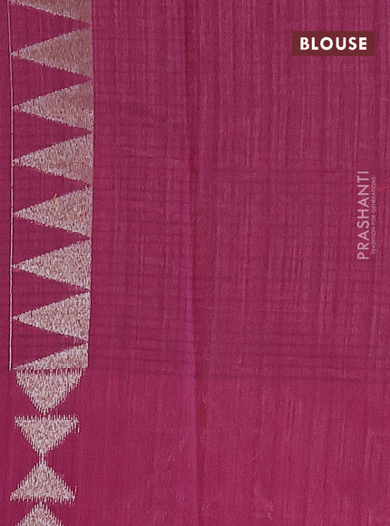 Matka tussar saree dark magenta pink with woven buttas and piping border