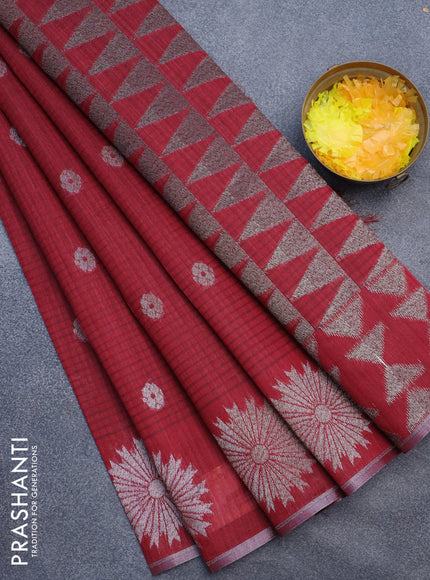 Matka tussar saree maroon with woven buttas and piping border