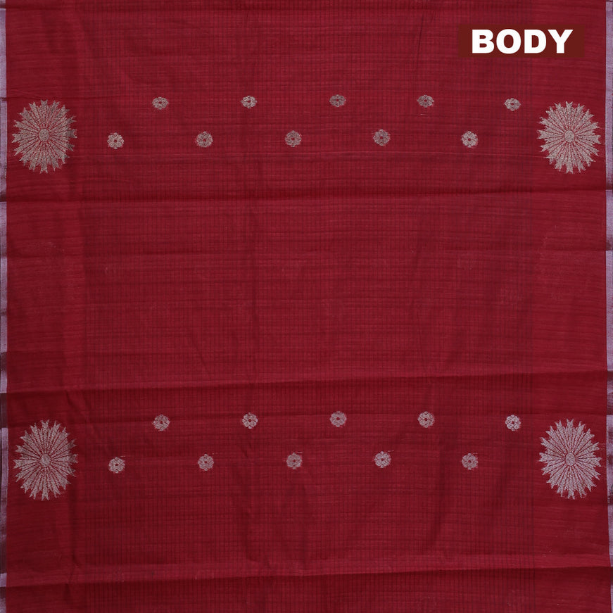 Matka tussar saree maroon with woven buttas and piping border