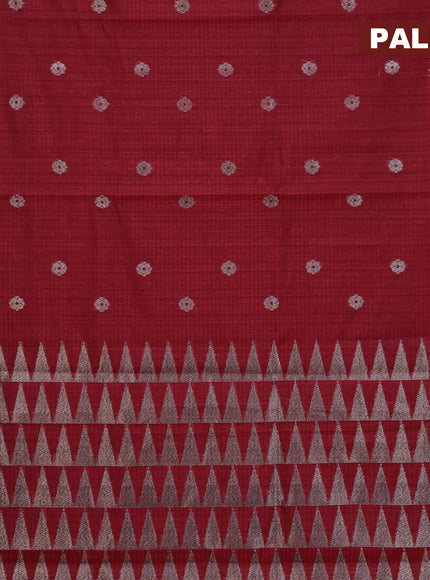 Matka tussar saree maroon with woven buttas and piping border