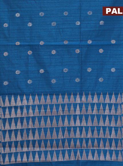 Matka tussar saree cs blue with woven buttas and piping border