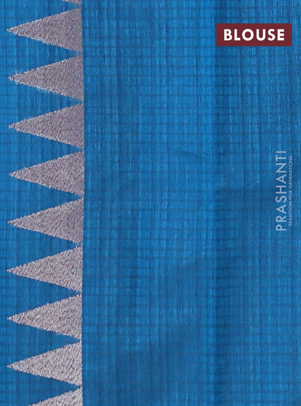 Matka tussar saree cs blue with woven buttas and piping border