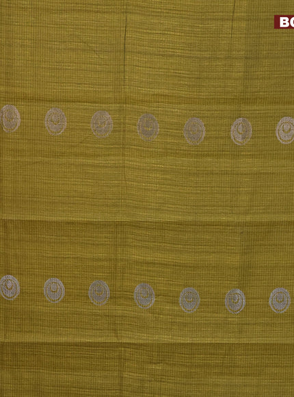 Matka tussar saree mehendi green with woven buttas and piping border