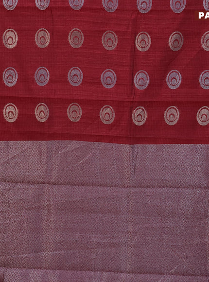 Matka tussar saree maroon with woven buttas and piping border