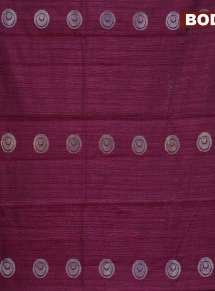 Matka tussar saree dark magenta pink with woven buttas and piping border