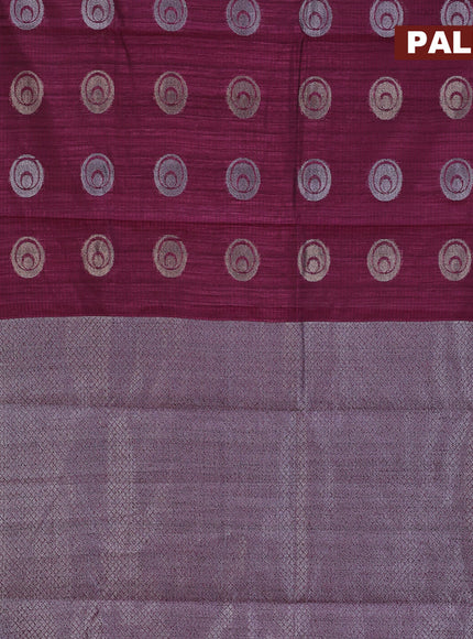 Matka tussar saree dark magenta pink with woven buttas and piping border