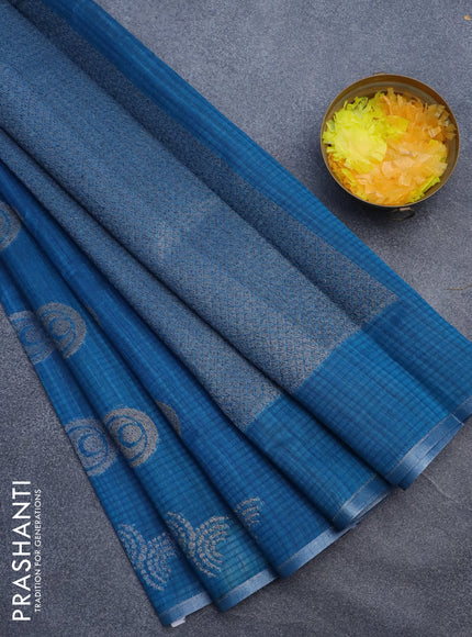 Matka tussar saree cs blue with woven buttas and piping border