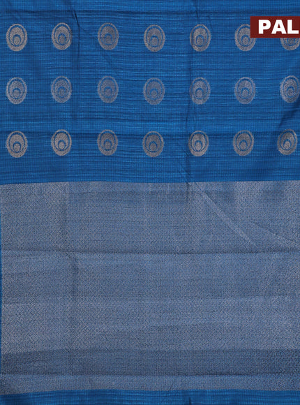 Matka tussar saree cs blue with woven buttas and piping border