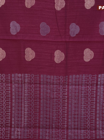 Matka tussar saree dark magenta pink with allover zari woven geometric buttas and piping border