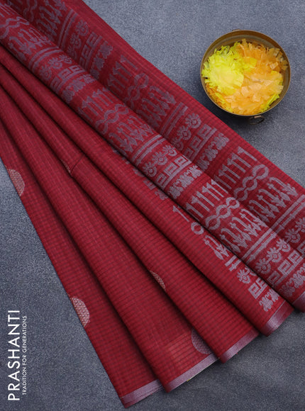 Matka tussar saree maroon with allover zari woven geometric buttas and piping border