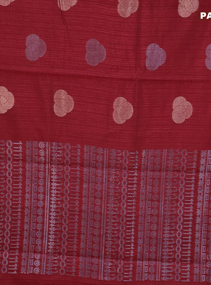 Matka tussar saree maroon with allover zari woven geometric buttas and piping border