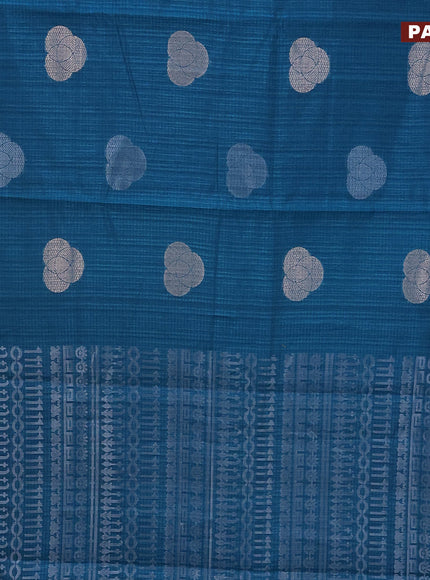 Matka tussar saree cs blue with allover zari woven geometric buttas and piping border