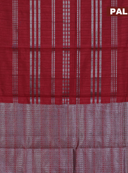 Matka tussar saree maroon with allover thread & silver zari weaves and silver zari woven border