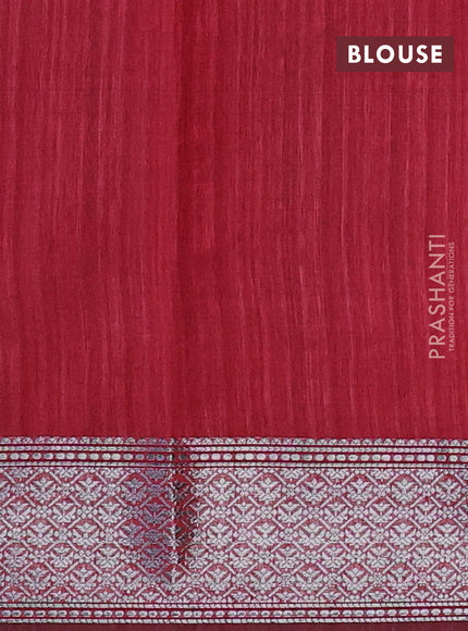 Matka tussar saree maroon with allover thread & silver zari weaves and silver zari woven border