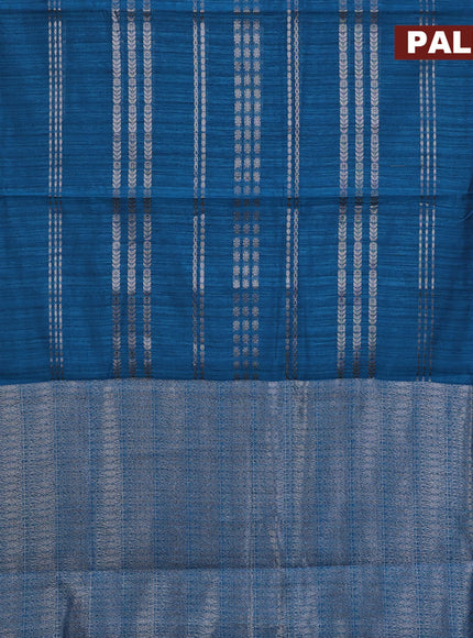 Matka tussar saree peacock blue with allover thread & silver zari weaves and silver zari woven border