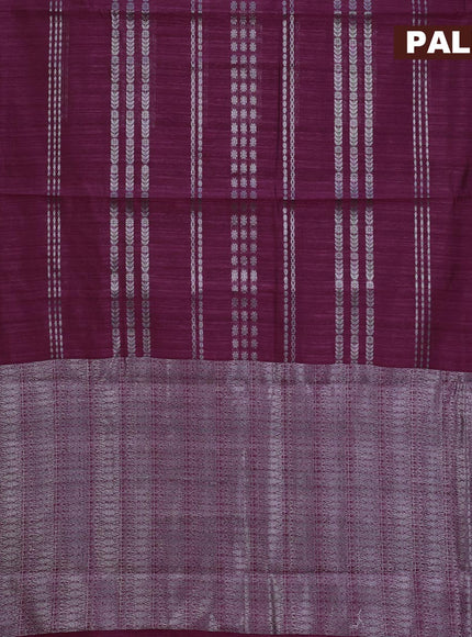 Matka tussar saree dark magenta pink with allover thread & silver zari weaves and silver zari woven border