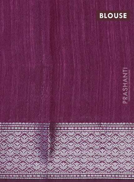 Matka tussar saree dark magenta pink with allover thread & silver zari weaves and silver zari woven border