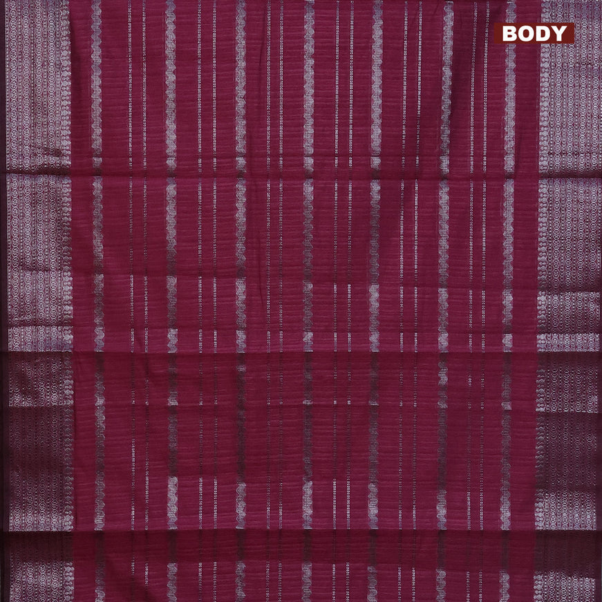 Matka tussar saree dark magenta pink with allover thread & silver zari weaves and woven border