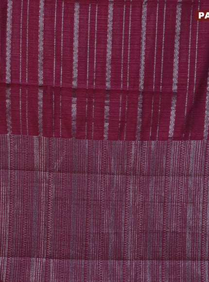 Matka tussar saree dark magenta pink with allover thread & silver zari weaves and woven border