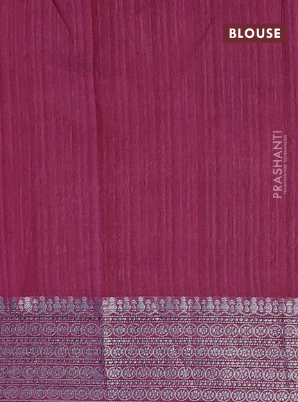 Matka tussar saree dark magenta pink with allover thread & silver zari weaves and woven border