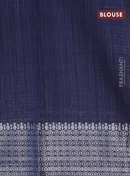 Matka tussar saree dark blue with allover thread & silver zari weaves and woven border