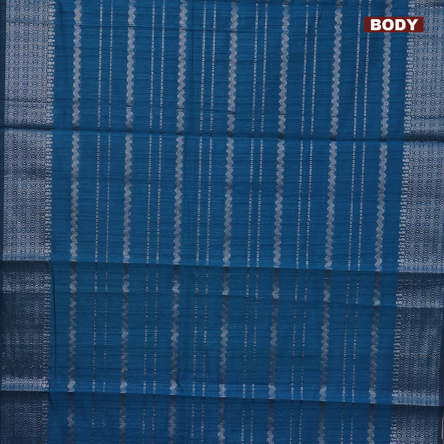 Matka tussar saree cs blue with allover thread & silver zari weaves and woven border