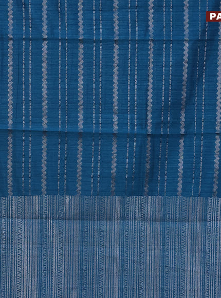 Matka tussar saree cs blue with allover thread & silver zari weaves and woven border