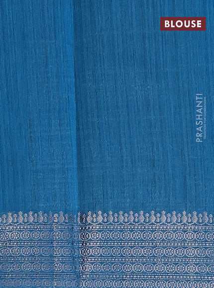 Matka tussar saree cs blue with allover thread & silver zari weaves and woven border