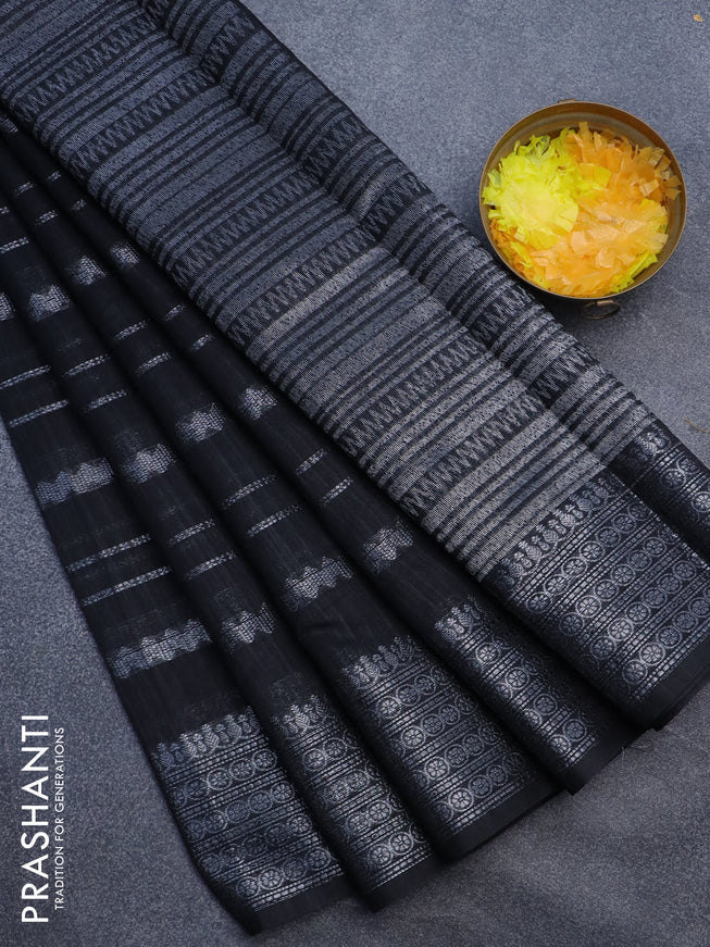 Matka tussar saree black with allover thread & silver zari weaves and woven border