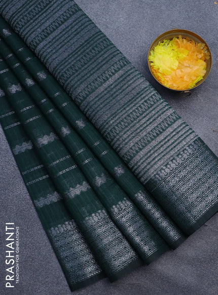 Matka tussar saree dark green with allover thread & silver zari weaves and woven border