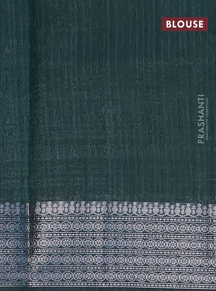 Matka tussar saree dark green with allover thread & silver zari weaves and woven border