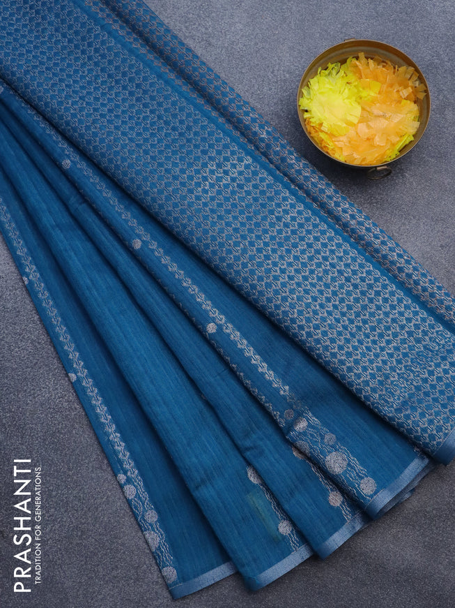 Matka tussar saree cs blue with allover thread & zari weaves and piping border