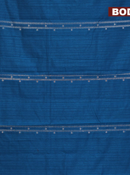 Matka tussar saree cs blue with allover thread & zari weaves and piping border